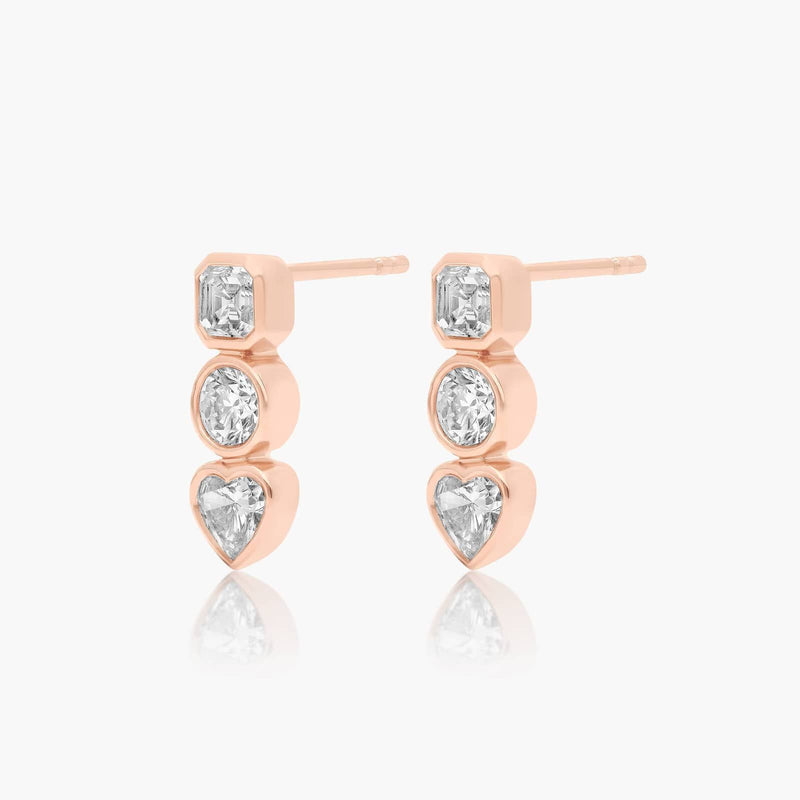 Fancy Bezel Earrings With Asscher Cut and Round Lab-Grown Diamonds