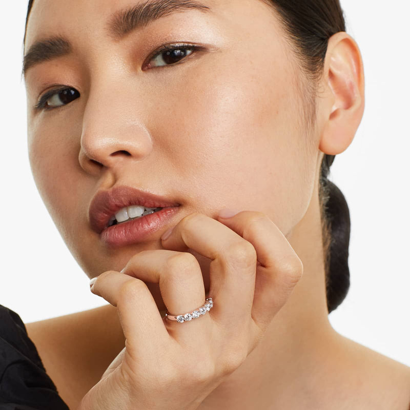 Seven Stone Low Dome Basket Anniversary Ring With Lab-Grown Diamonds