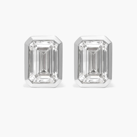 Bezel Stud Earrings With Emerald Cut Lab-Grown Diamonds