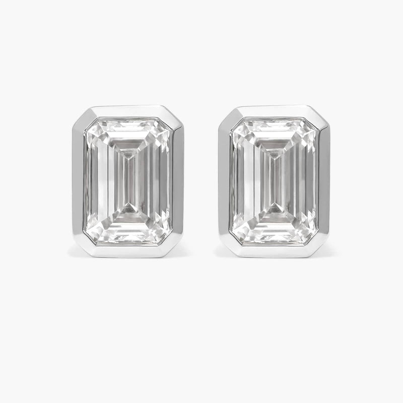Bezel Stud Earrings With Emerald Cut Lab-Grown Diamonds