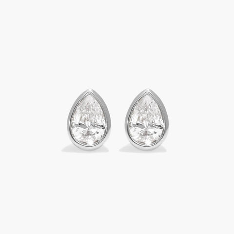 Bezel Diamond Stud Earrings With Pear Shaped Diamonds