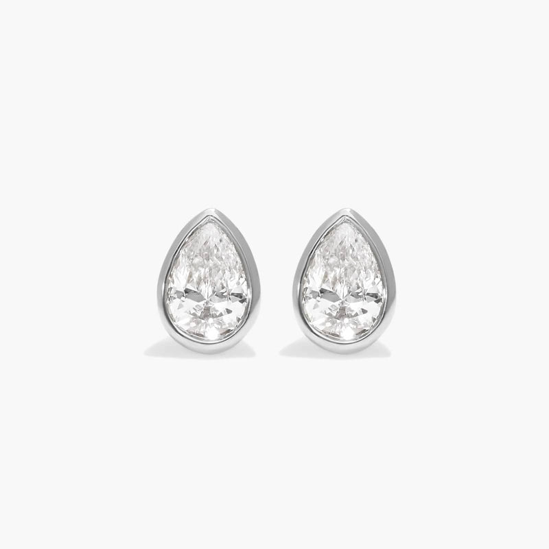Bezel Diamond Stud Earrings With Pear Shaped Diamonds