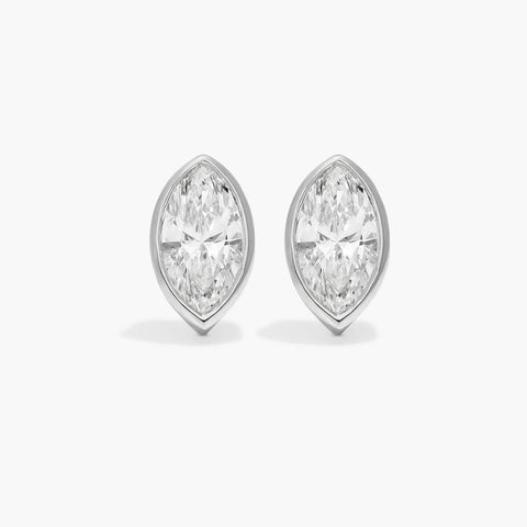 Bezel Diamond Stud Earrings With Marquise Cut Diamonds