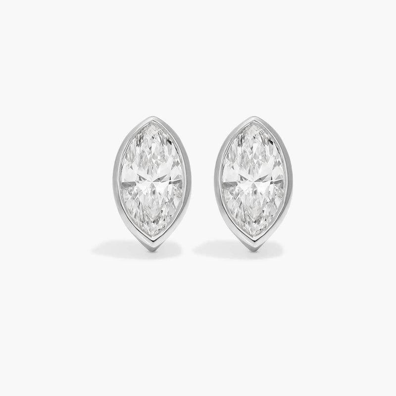 Bezel Diamond Stud Earrings With Marquise Cut Diamonds