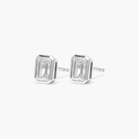 Bezel Stud Earrings With Emerald Cut Lab-Grown Diamonds