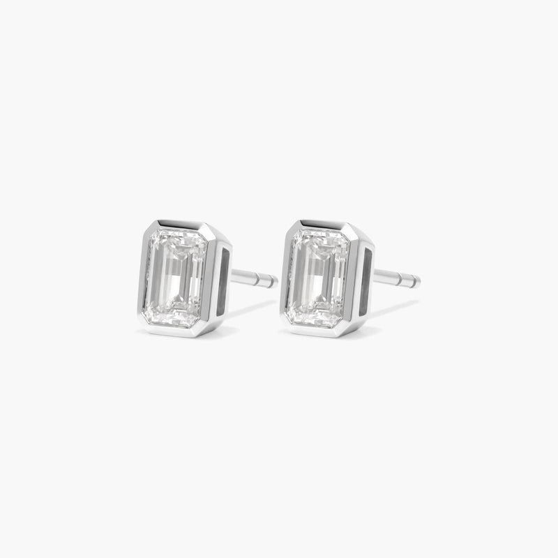 Bezel Stud Earrings With Emerald Cut Lab-Grown Diamonds