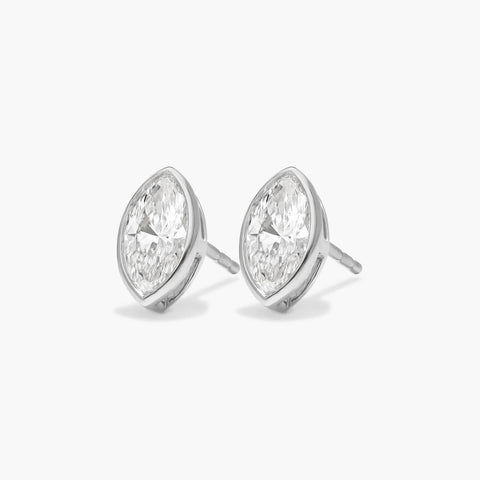 Bezel Diamond Stud Earrings With Marquise Cut Diamonds