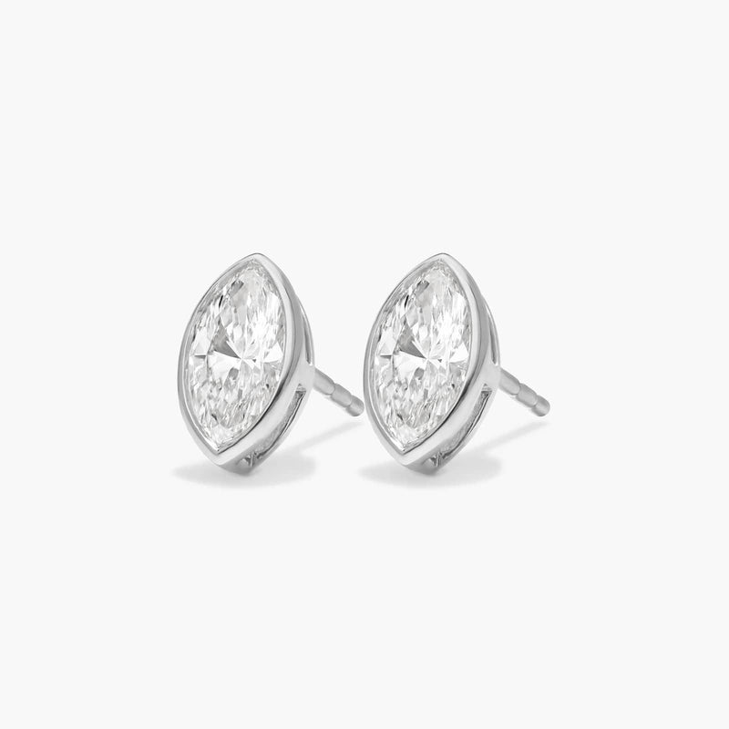 Bezel Diamond Stud Earrings With Marquise Cut Diamonds