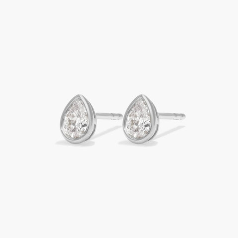 Bezel Diamond Stud Earrings With Pear Shaped Diamonds