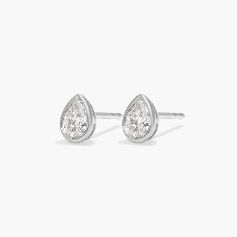 Bezel Diamond Stud Earrings With Pear Shaped Diamonds