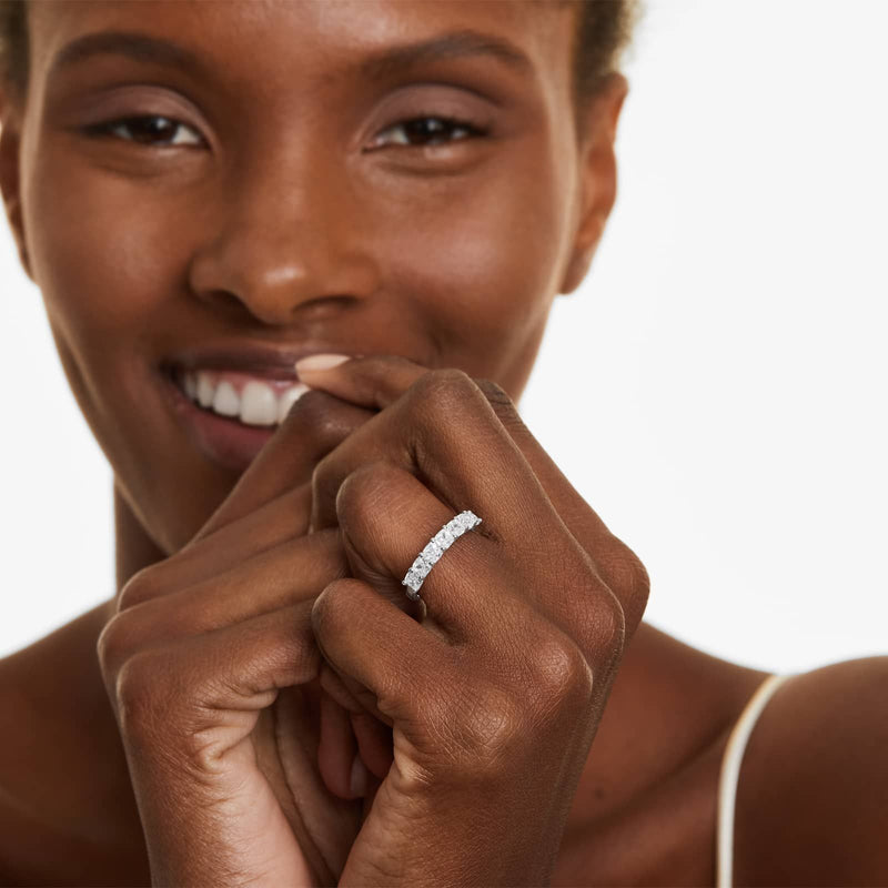 Seven Stone Anniversary Ring With Cushion Cut Lab-Grown Diamonds