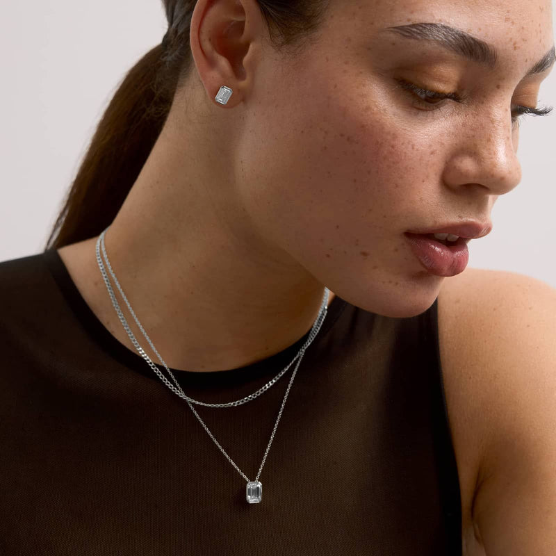 Bezel Stud Earrings With Emerald Cut Lab-Grown Diamonds