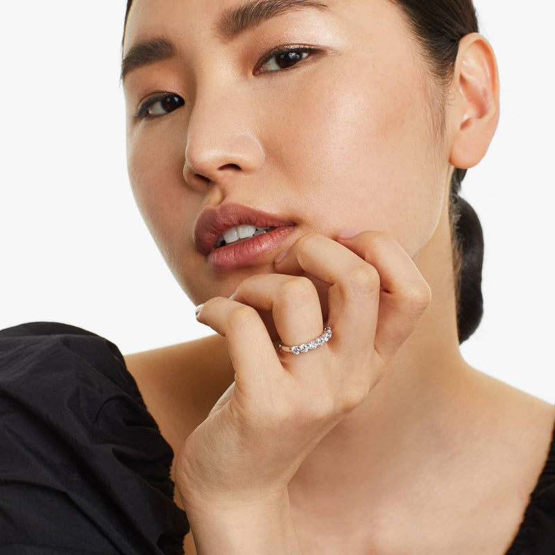Seven Stone Low Dome Basket Anniversary Ring With Lab-Grown Diamonds