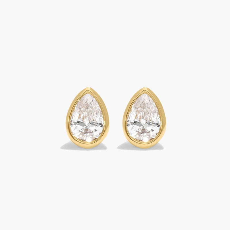 Bezel Diamond Stud Earrings With Pear Shaped Diamonds