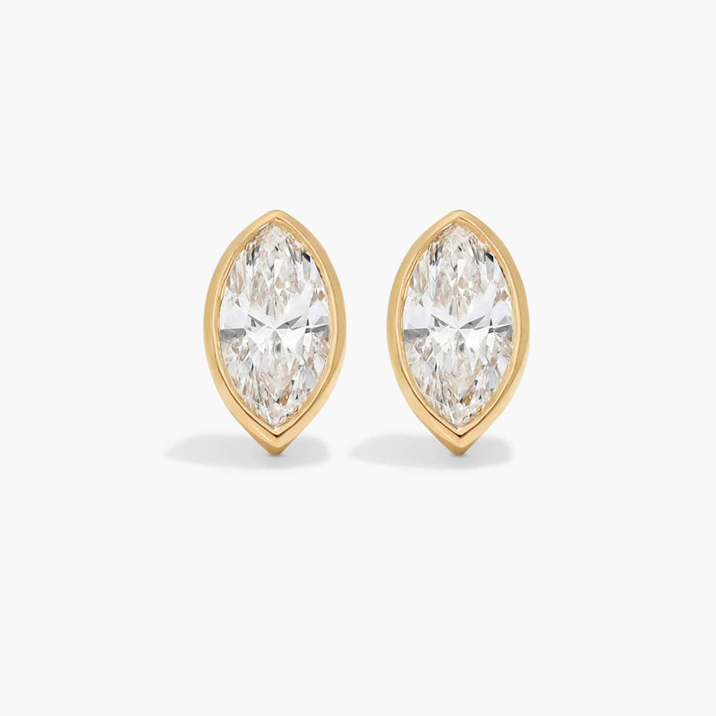 Bezel Diamond Stud Earrings With Marquise Cut Diamonds