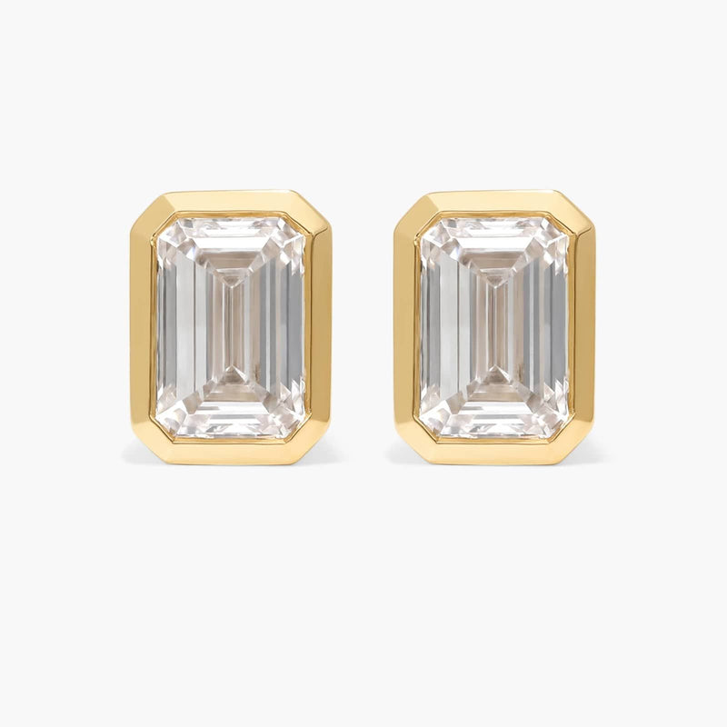 Bezel Stud Earrings With Emerald Cut Lab-Grown Diamonds