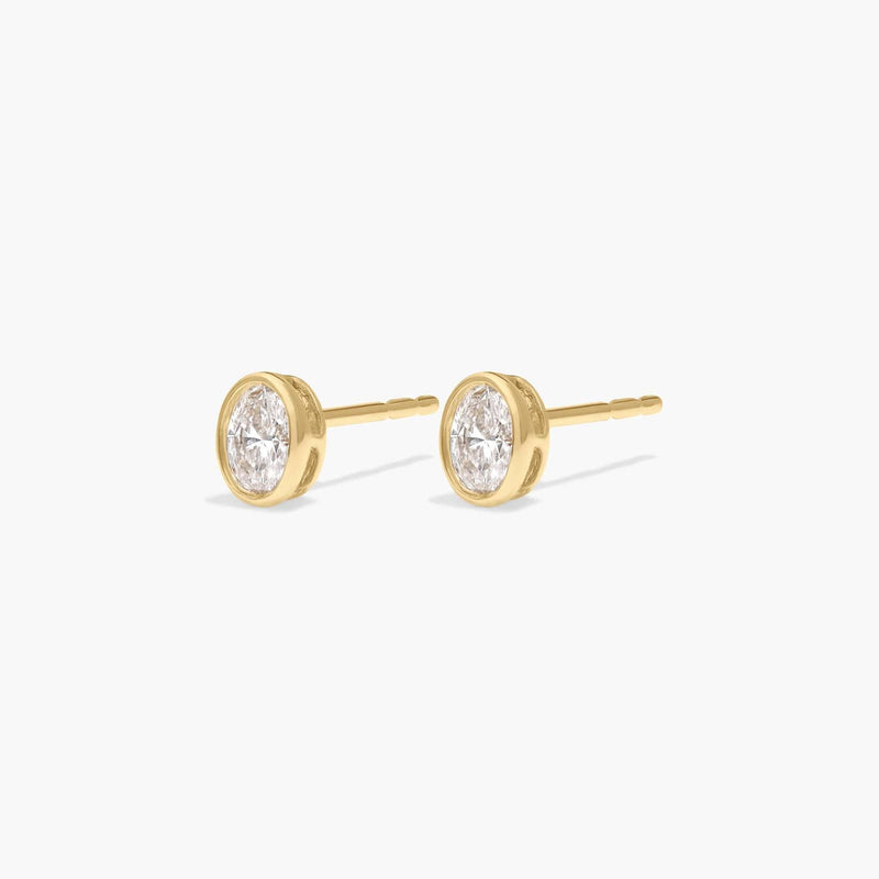 Bezel Diamond Stud Earrings with Oval Cut Diamonds