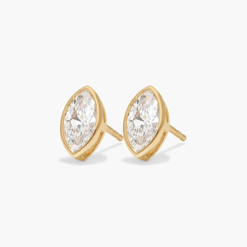 Bezel Diamond Stud Earrings With Marquise Cut Diamonds