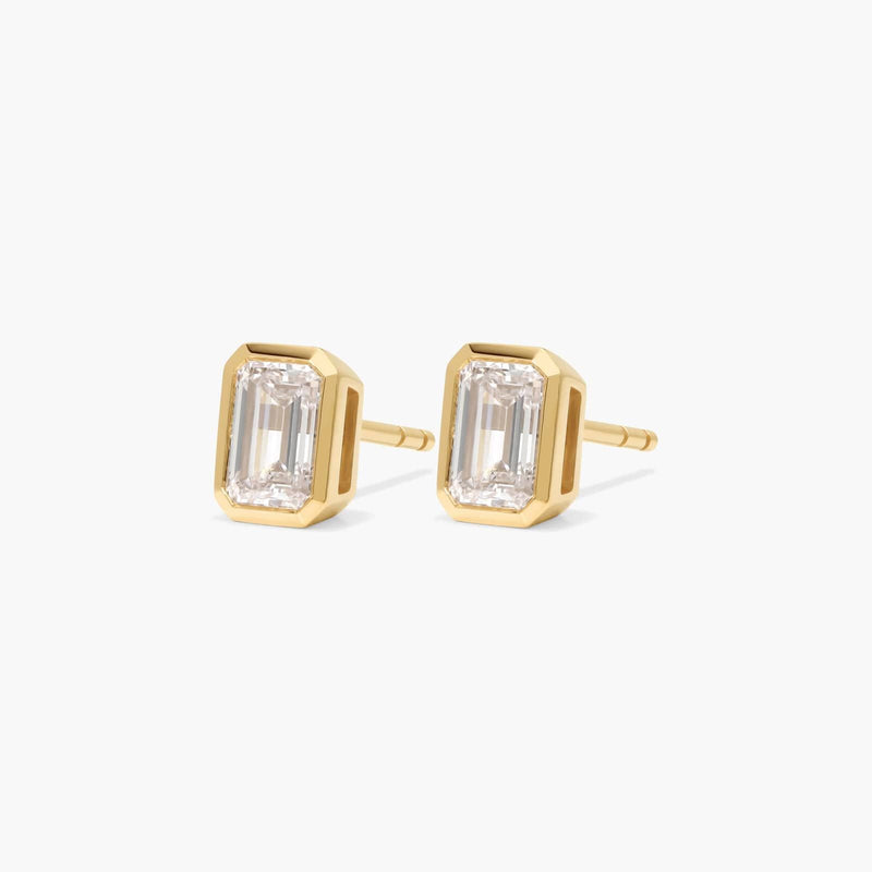 Bezel Stud Earrings With Emerald Cut Lab-Grown Diamonds