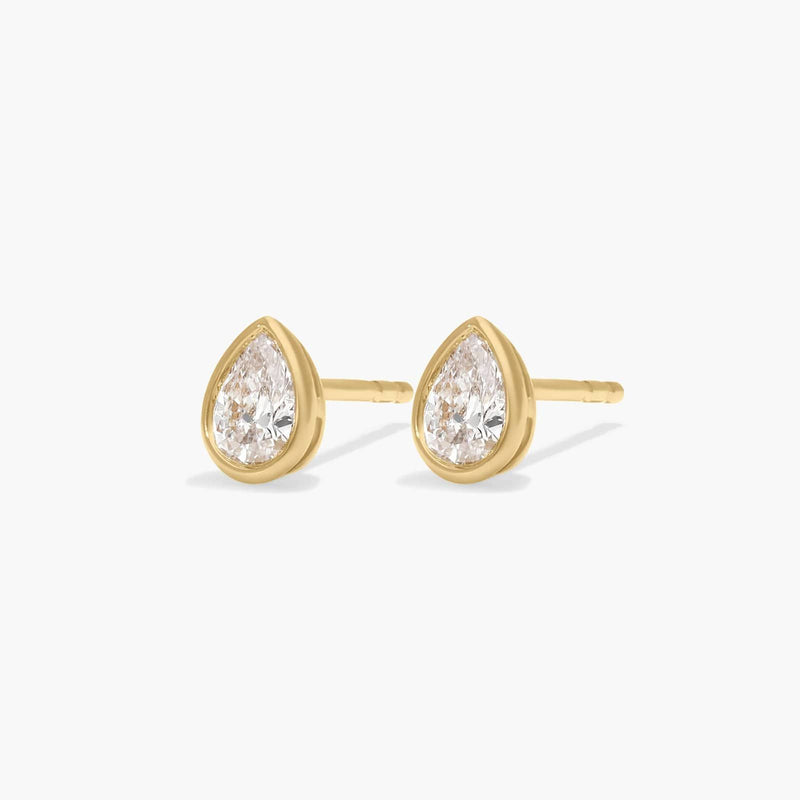 Bezel Diamond Stud Earrings With Pear Shaped Diamonds