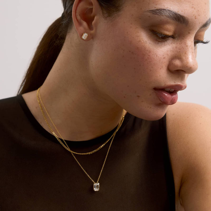 Bezel Stud Earrings With Emerald Cut Lab-Grown Diamonds