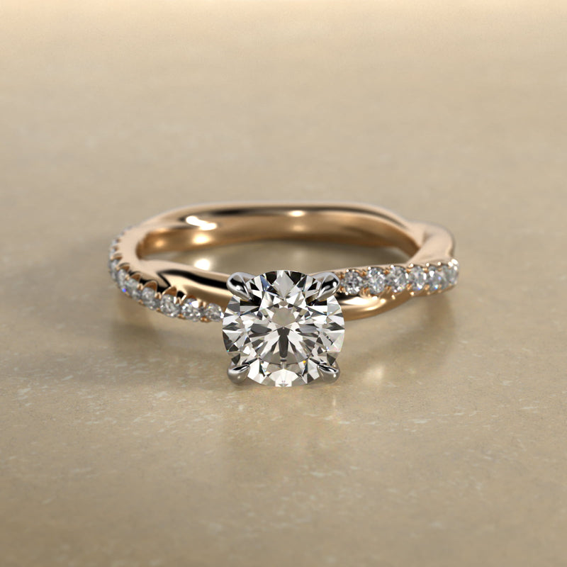 Round 1.5 CT Certified Lab-Grown Diamond Pavé Rope Engagement Ring In 14K Yellow Gold