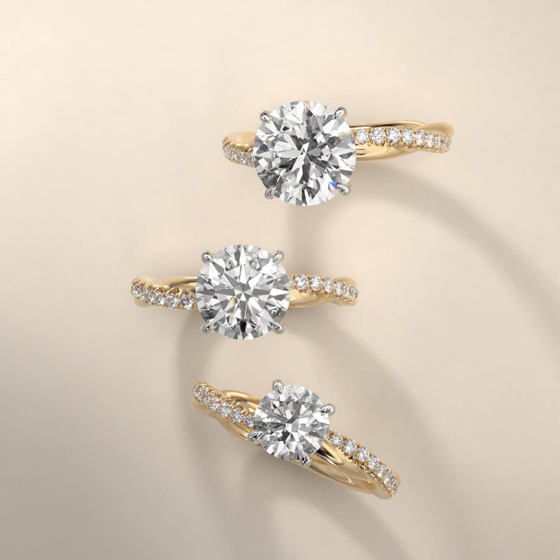 Round 1.5 CT Certified Lab-Grown Diamond Pavé Rope Engagement Ring In 14K Yellow Gold
