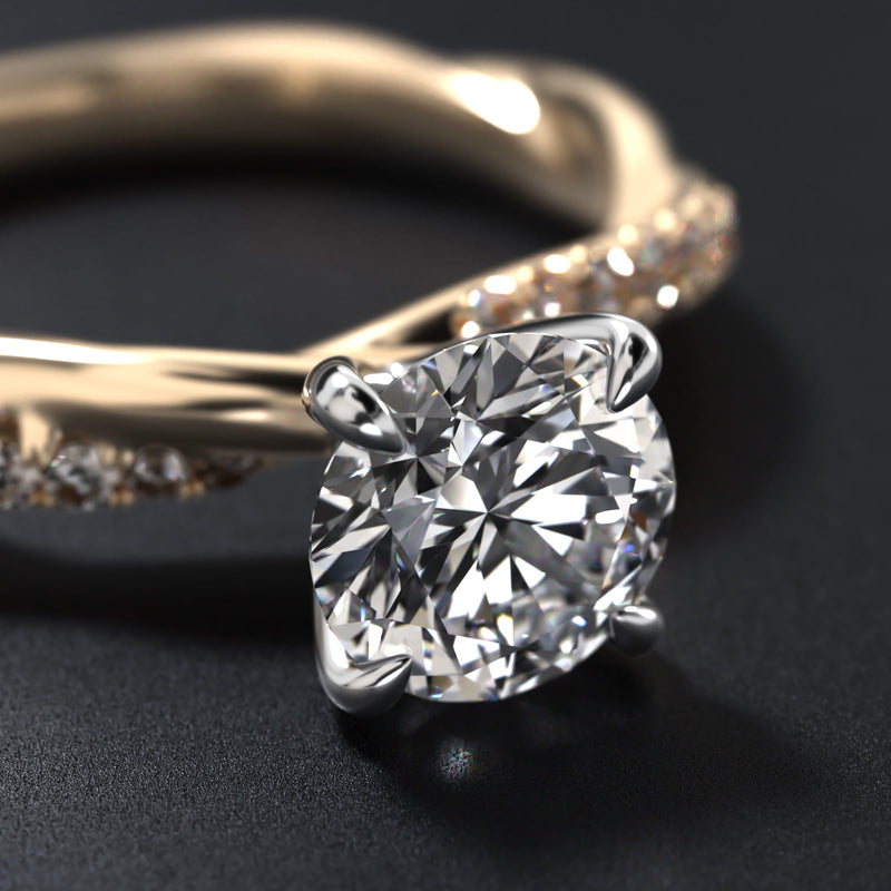 Round 1.5 CT Certified Lab-Grown Diamond Pavé Rope Engagement Ring In 14K Yellow Gold