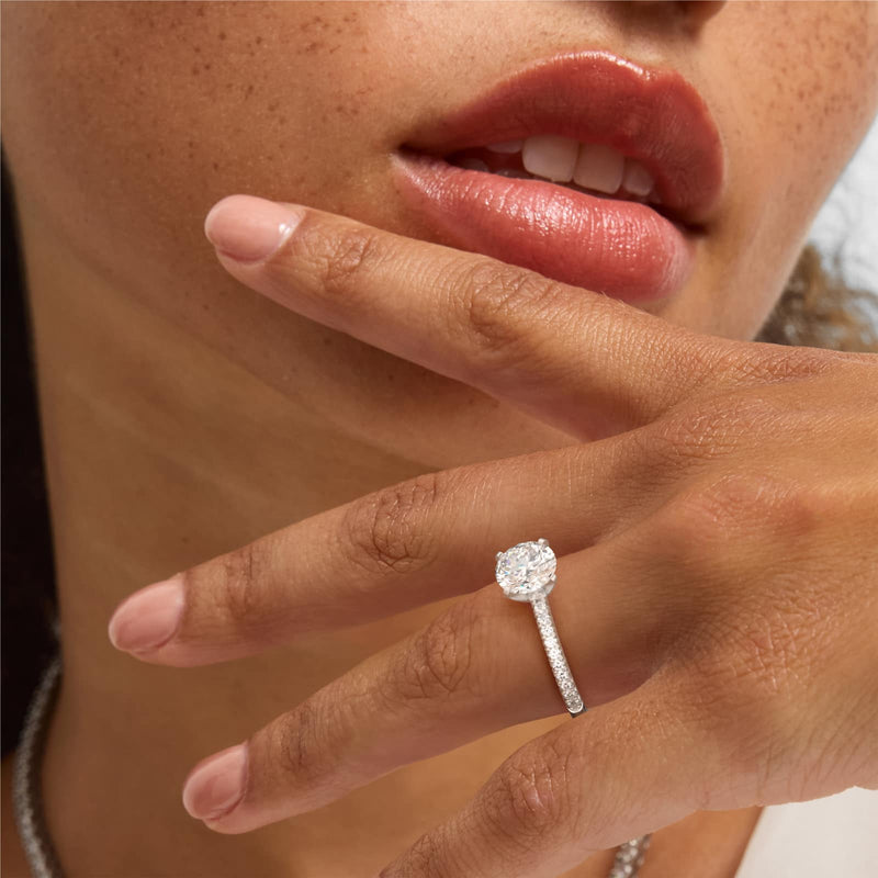 Round 1 CT Certified Lab-Grown Diamond Petite Pavé Engagement Ring