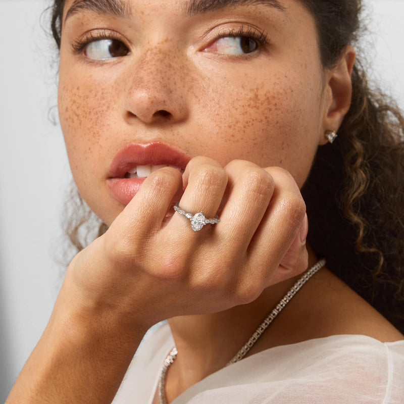 Oval Cut 1 CT Certified Lab-Grown Diamond Shared Prong Marquise Cut Sidestone Engagement Ring