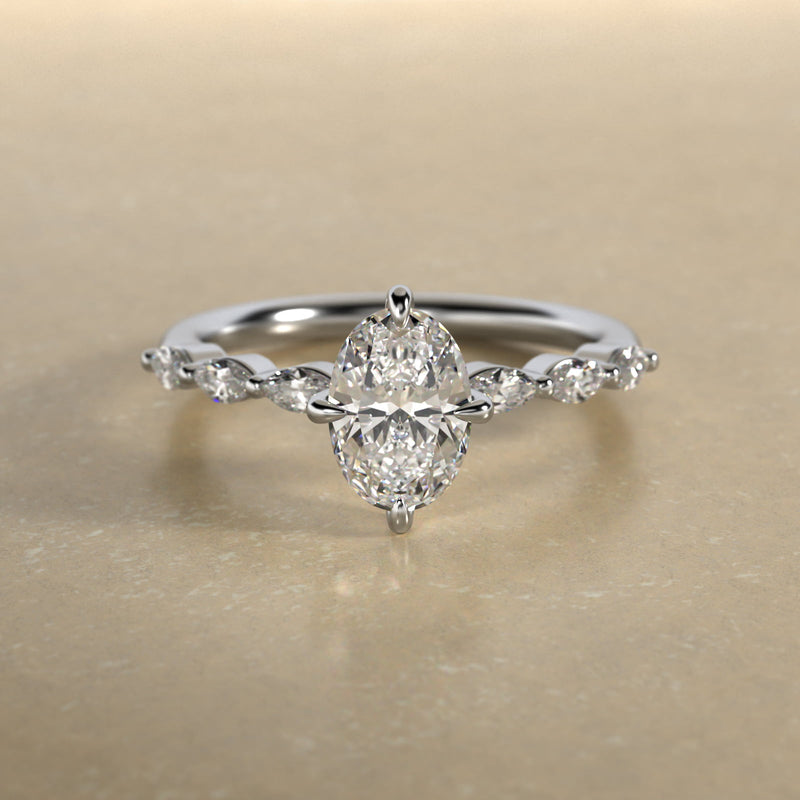 Oval Cut 1 CT Certified Lab-Grown Diamond Shared Prong Marquise Cut Sidestone Engagement Ring