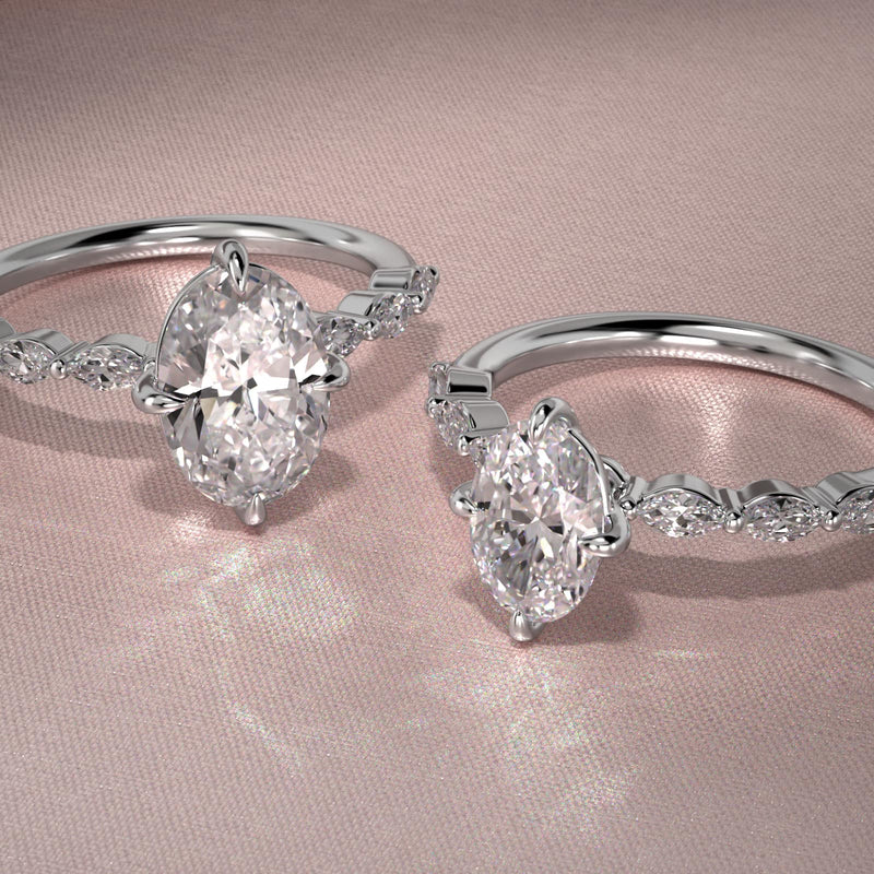 Oval Cut 1 CT Certified Lab-Grown Diamond Shared Prong Marquise Cut Sidestone Engagement Ring