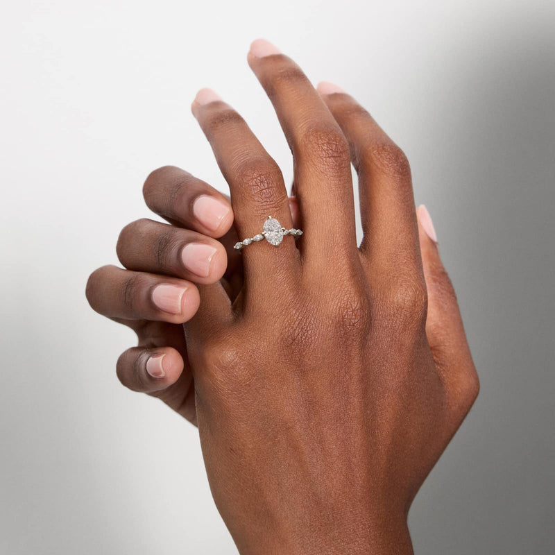 Oval Cut 1 CT Certified Lab-Grown Diamond Shared Prong Marquise Cut Sidestone Engagement Ring
