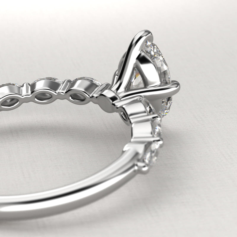 Oval Cut 1 CT Certified Lab-Grown Diamond Shared Prong Marquise Cut Sidestone Engagement Ring