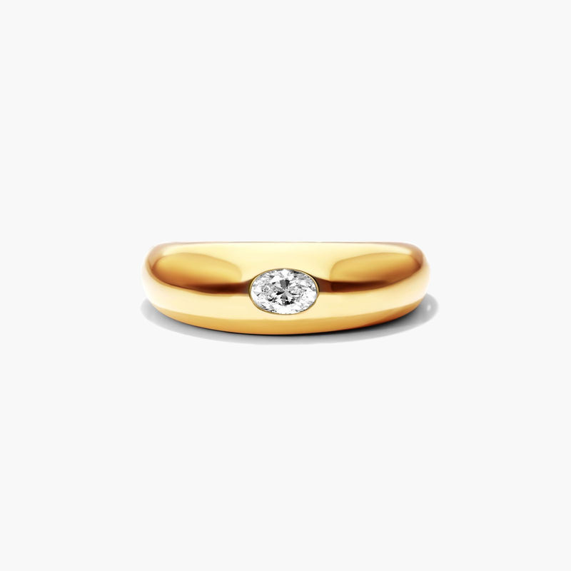 Oval Cut Diamond Dome Ring In 14K Yellow Gold