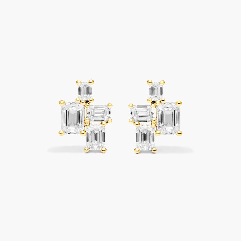Assemblage Emerald Cut Lab-Grown Diamond Earrings In 14K Yellow Gold