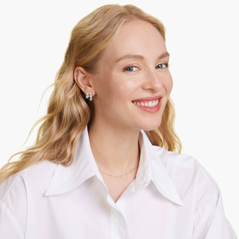 Fancy Bezel Earrings With Asscher Cut and Round Lab-Grown Diamonds In 14K White Gold