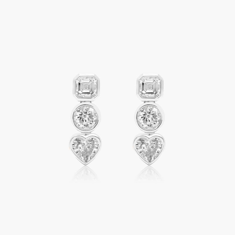 Fancy Bezel Earrings With Asscher Cut and Round Lab-Grown Diamonds In 14K White Gold