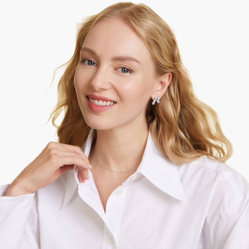 Fancy Bezel Earrings With Asscher Cut and Round Lab-Grown Diamonds In 14K White Gold