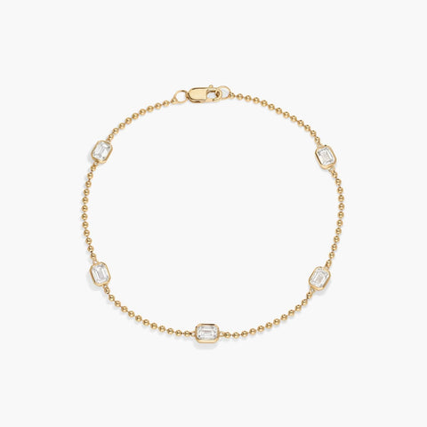 East-West Bezel Beaded Station Bracelet With 1 CTW Emerald Cut Lab-Grown Diamonds in 14K Yellow Gold
