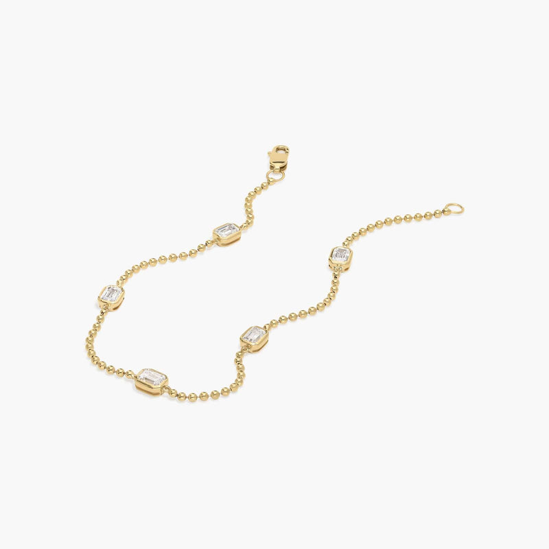 East-West Bezel Beaded Station Bracelet With 1 CTW Emerald Cut Lab-Grown Diamonds in 14K Yellow Gold
