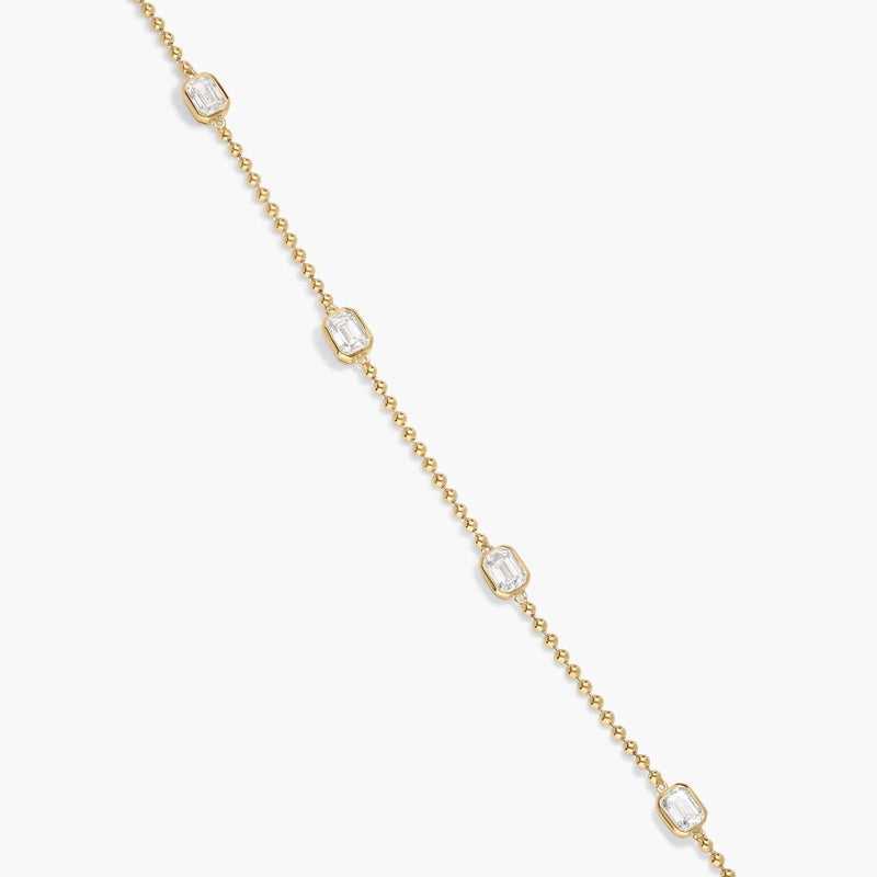 East-West Bezel Beaded Station Bracelet With 1 CTW Emerald Cut Lab-Grown Diamonds in 14K Yellow Gold
