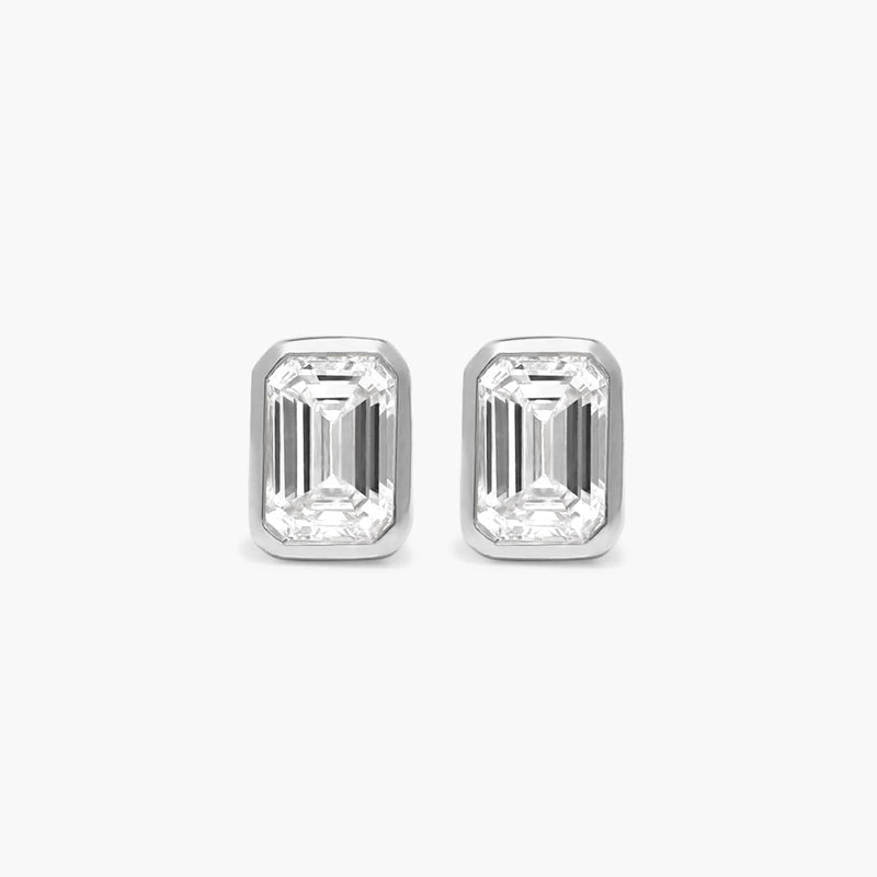 Bezel Stud Earrings With Emerald Cut Lab-Grown Diamonds