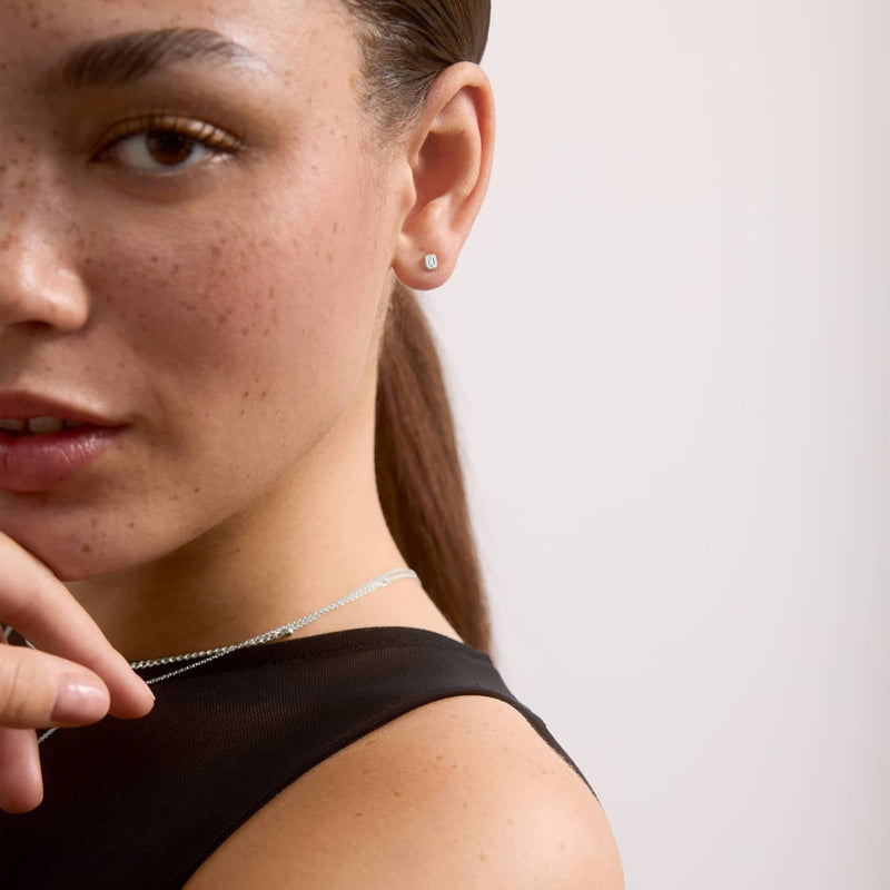 Bezel Stud Earrings With Emerald Cut Lab-Grown Diamonds